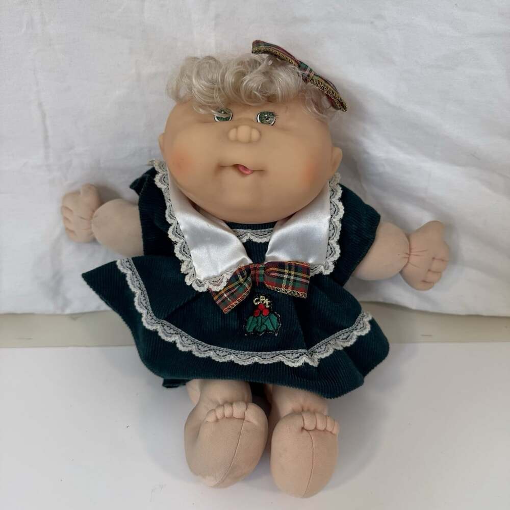 VTG 1983 Cabbage Patch Holiday Baby Doll Christmas Outfit Green Eyes